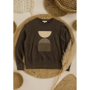 Bohme Womens Grey Long Sleeve Graphic Pullover Sweatshirt sz S Boho Cozy Comfy